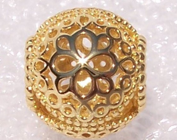 Openwork Flower, Pandora SHINE, Bracelet Charm, 18K Gold Plated, Dramatic, Filigree, Slider, Dimension, Texture, Radiant, 925 Silver