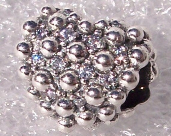 Beaded Heart, Sparkling Heart, Pandora Charm, Bracelet Bead, CZ, 925, Token Of Love, 3 Dimensional, Sophisticated,Shimmer,Valentine Day,Gift