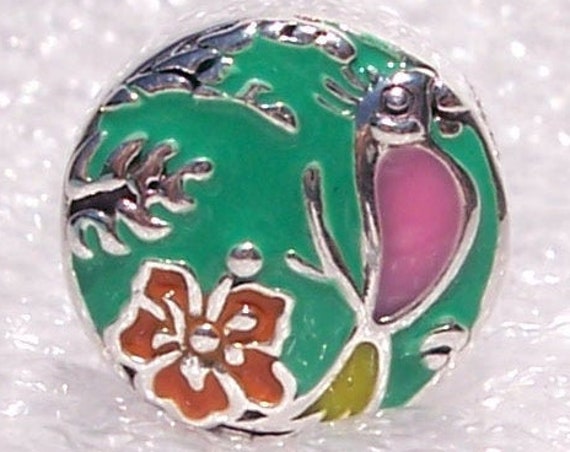 Enchanted, Tiki Room, PANDORA, Walt Disney, Silver, Escape to Paradise, Flowers Croon, Birds Sing, Brilliant Enamel, Flowers, Parrot, Slider