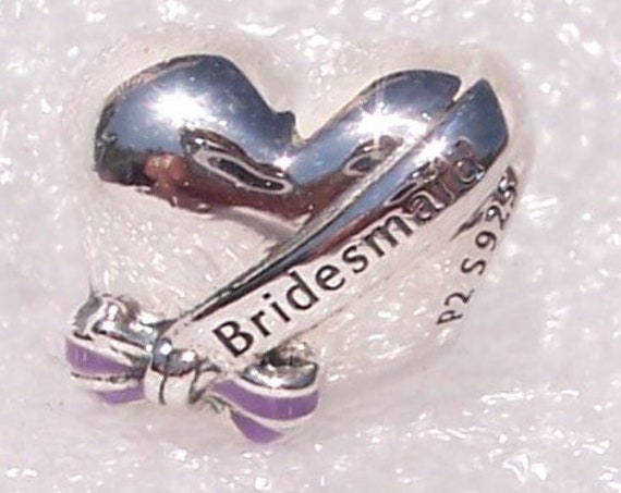 Best Bridesmaids, Pandora, Bracelet Charm, Transparent Purple, Enamel, Engraving, Sterling Silver, Wedding, Single, Maid Of Honor, Marriage