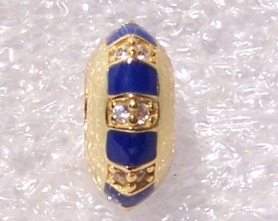 Exotic Stones, and Stripes, Pandora Spacer, Bracelet Charm, SHINE, Stackable, 18k Gold Plated, Blue Enamel, CZ, Elegant, Slider, Sparkling