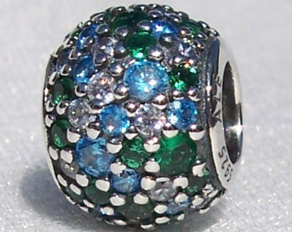 Ocean Mosaic, PAVE, Pandora, Bracelet Charm, Crystal, Silver, Multi Colored CZ, Slider, Ocean, Beach, Tropical, Summer Fun, Travel Memories