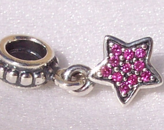 Red Pave Star, Pandora, Bracelet Charm, Starry Night, Sterling Silver, Red CZ, Sky, Moon, Celestial, Big Dipper, Bright Star, Luminous