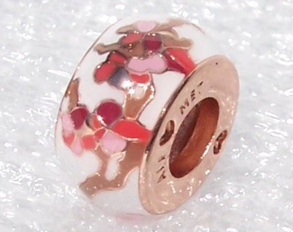 Peach Blossom, Flower Spacer, Pandora ROSE, Bracelet Charm, Exclusive, Hong Kong, Brown, Pink, Red, White, Enamel, Slider, No Glass