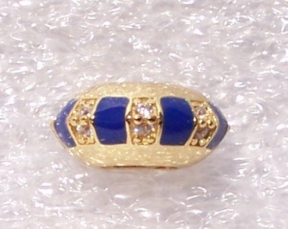 Exotic Stones, and Stripes, Pandora Spacer, Bracelet Charm, SHINE, Stackable, 18k Gold Plated, Blue Enamel, CZ, Elegant, Slider, Sparkling