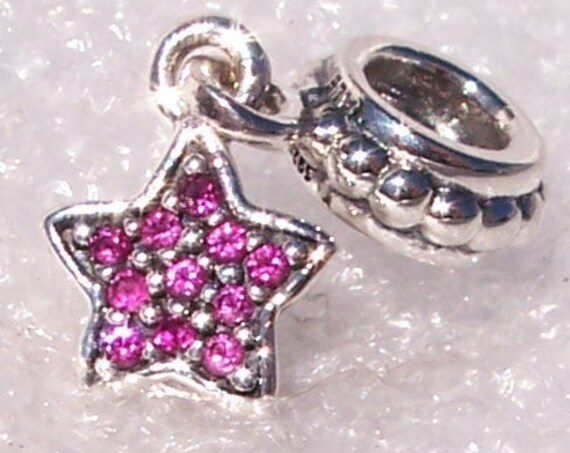 Red Pave Star, Pandora, Bracelet Charm, Starry Night, Sterling Silver, Red CZ, Sky, Moon, Celestial, Big Dipper, Bright Star, Luminous