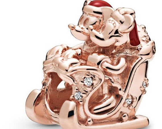 Minnie, Mickey, Christmas Sleigh, Pandora Rose, Disney, Bracelet Charm, Red Enamel, Clear CZ, Festive Cheer, Holiday Season, 2019, Warm Glow