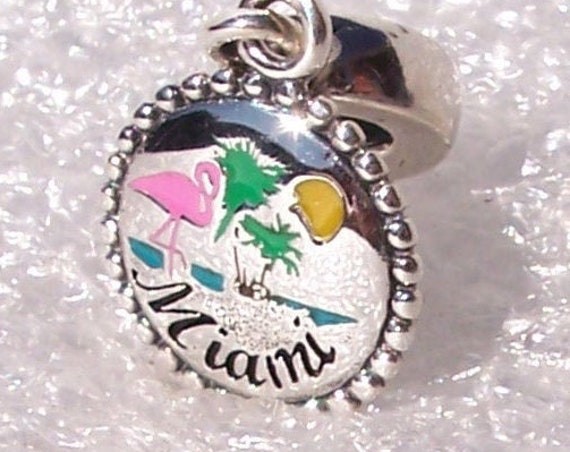 Miami Beach, Flamingo, Pandora, Enamel, Dangle, Travel, Silver, Sun, Fun, Sand, Guidance, Splash Of Pink, Spectacular City, Bird, Florida