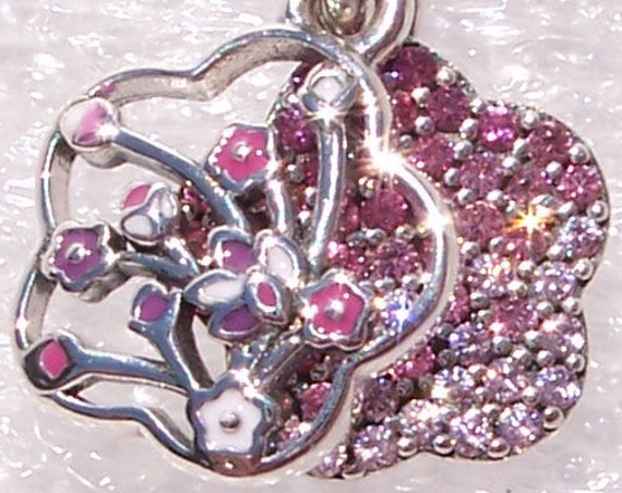 Pavé Peach Blossom, Flower, Pandora Charm, China, Hong Kong, Collection,Tree, Cerise, Pink Crystals, Enamel, Synthetic Sapphires, Full Bloom