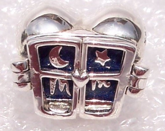 Window Heart, Pandora, Bracelet Charm, Blue Enamel, Moon, Stars, Love, Night Sky, Sterling Silver, Reminder, Bedtime Stories, Tribute