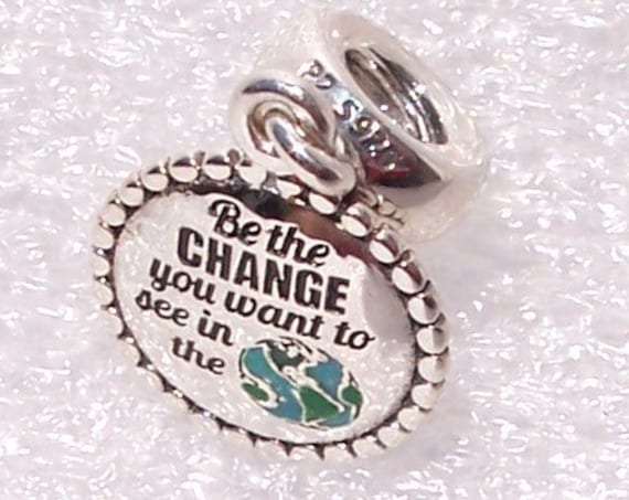 PANDORA, Be The Change, You Want To See, In The World, Bracelet Charm, Inspiration, Sterling, Dangle, Enamel