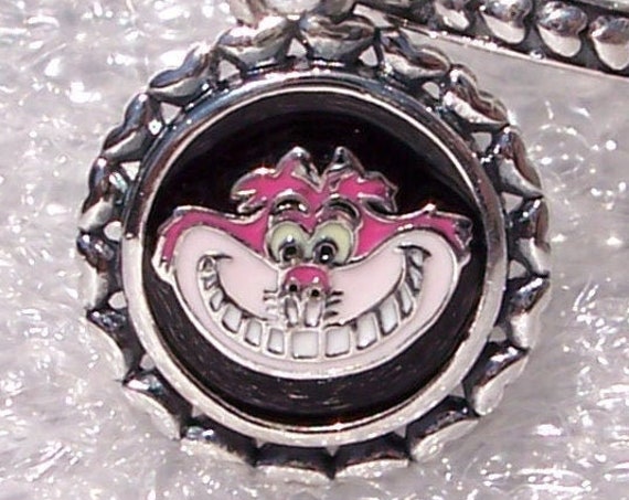 Cheshire Cat, Pandora, Disney Parks, Exclusive, Bracelet Charm, Silver, Enamel, Dangle, Were All Mad Here, Grinning Face, Magic Kingdom