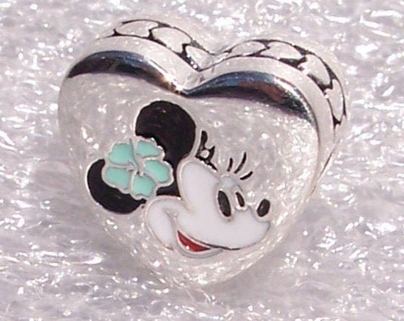 Aulani, Pandora Disney, Resort Exclusive, Minnie Mouse, Bracelet Charm, Hawaiian Flower, Silver, Enamel, Symbol, Travel, Heart, Aqua,
