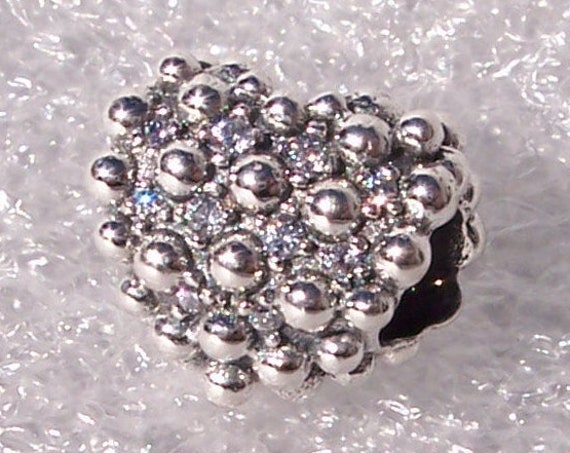 Beaded, Sparkling Heart, Pandora, Bracelet Charm, Clear CZ, 925, Token Of Love, 3 Dimensional, Sophisticated, Shimmer, Secretes, Splendid