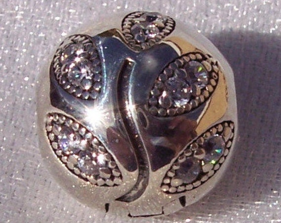 Sparkling Leaves, Clip, Pandora, Bracelet Charm, Silver Dance, Abstract, Nature, Texture, Shine, Sterling Silver, Retired, Clear CZ