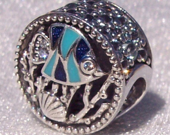 Ocean Life, Pandora, Bracelet Charm, Travel Memories, Sea Shell, Enamel, Mixed CZ, Silver, Slider, Fish, Tropical, Water Bubbles, Enchanting