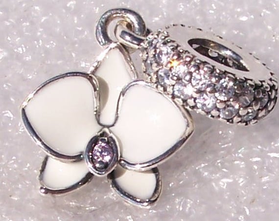 White Orchid, Pandora, Bracelet Charm, Tropical, Exotic, 925, Orchid CZ, Strength, Dangle, Enamel, Floral, Summer, Delicate