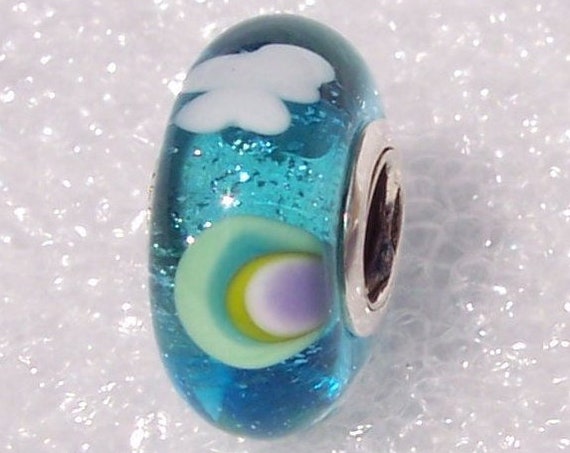 Iridescent Rainbow, Pandora, Bracelet Charm, Sterling Silver, Murano Glass Bead, Puffy Clouds, Blue Skies, Bright Side, Summer Days, Happy