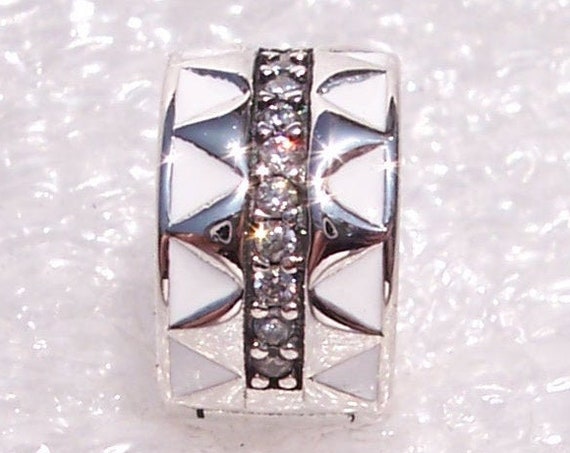 Sparkling, Jagged Lines, CLIP, Pandora, Bracelet Charm, Bold Shapes, Freedom, Dreams, Exotic, Patterns, Style, Clear CZ, 925, White Enamel