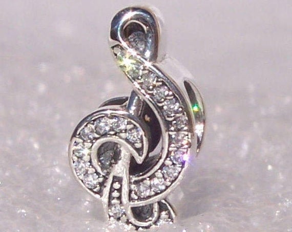 Sweet Music Note, Pandora, Bracelet Charm, Time and Pitch, Duration Of Sound, Musical, CZ, Sterling Silver, Treble Clef, Teacher, Musician