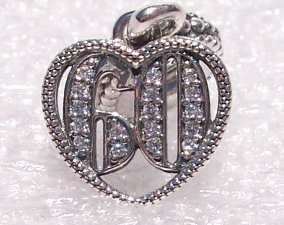 60 Years Of Love, Pandora, ANNIVERSARY, Bracelet Charm, Dangle, Birthdays, Friendships, Clear CZ, Delicate Heart, Beaded, Sterling Silver