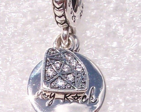 My Rock, Pandora, Bracelet Charm, You're Are My Rock, Loyal Support, Diamond, Dangle, Hearts, LOVE, Sterling Silver, Clear CZ, Always There