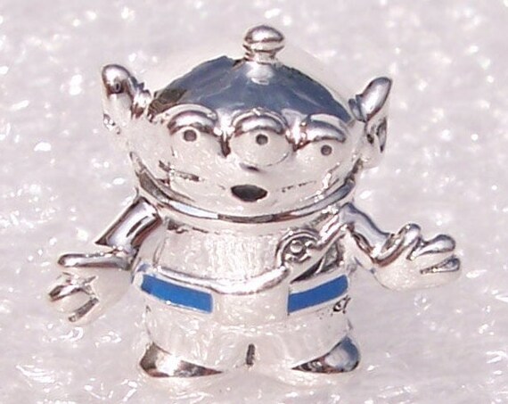 Toy Story Alien, Pandora, Disney Pixar, Bracelet Charm, Squeeze Toy, 3 Eyes, Blue Enamel, Andys Toy Box, Sterling Silver, Antena, Open Arms