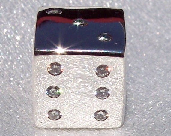 Lucky Dice, Pandora, Bracelet Charm, Las Vegas, Retired, Craps, Sterling Silver, Clear CZ, Roll The Dice, Reno Nevada, Casino, Snake Eyes