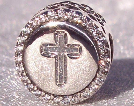 Faith Cross, Pandora, Bracelet Charm, Clear CZ, Religious, Cross, Sterling Silver, Slider, Believe