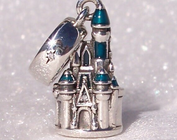 Cinderella Castle, Pandora, Walt Disney World, Bracelet Charm, Magic Kingdom, Sparkling, Blue Shimmer, Enamel, Turrets, Silver, Resort, CZ