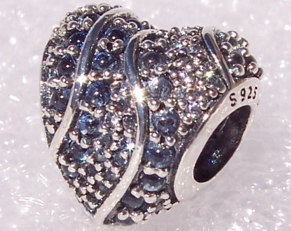 Aqua Heart, Pandora, Bracelet Charm, Dazzling, Ripples Of Light, Wavy, Sterling Silver, Blue CZ, London Blue Crystal, Slider, 2018, LOVE