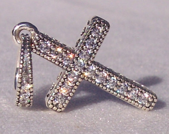 Cross Pendant, Pandora, Bracelet Charm, Clear CZ, Religious, Dangle, Sterling Silver, Faith, Style