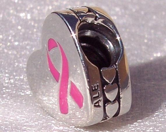 HOPE Ribbon, Pandora, Bracelet Charm, Pink, Heart, LOVE, Strong, Breast Cancer, Awareness, Enamel, Sterling Silver, Symbol