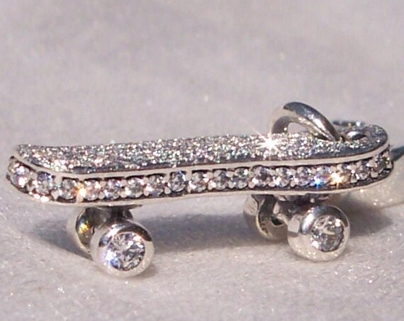 Be Free Skateboard, Pandora, Bracelet Charm, Dangle, Freedom, Friendship, Creativity, Clear CZ, Sterling Silver