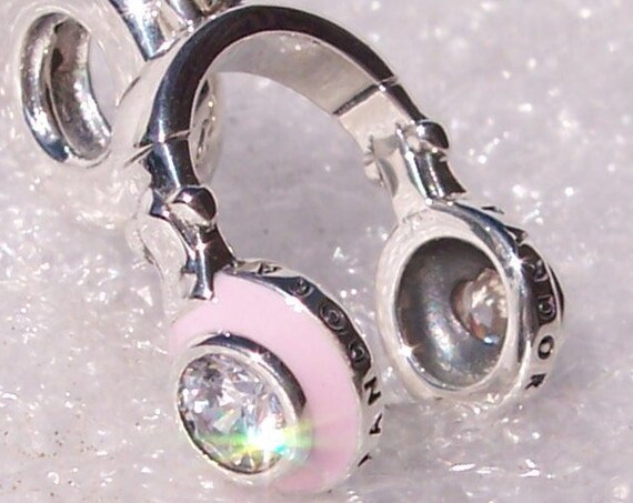 PINK Headphones, Pandora, Music, Bracelet Charm, Great Sound, Stylish, Clear CZ, 2019, Sterling Silver, Dangle, Enamel, Bling, Favorite Song
