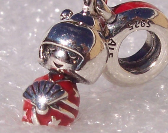 Japanese Doll, Bracelet Charm, Ningyō, Human Shape, Hold More Meaning, Souvenir, Red Enamel, Travel, Culture, Sterling Silver, Dangle, DOLLS
