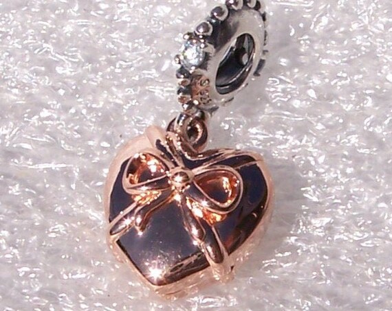 Brazilian Heart, Pandora ROSE, Bracelet Charm, Rose Gold Plated, Silver, Heart, Clear CZ, Dangle, Romantic, Te amo, I Love You, Friends