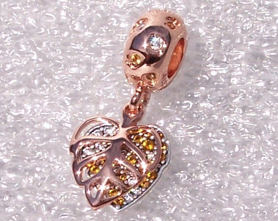 Sparkling Leaves, Pandora Rose, Come Fly With Me, Bracelet Dangle, Charm, Autumn Time, Nature, Forest Leaves, CZ'S, Two Tone, Silver