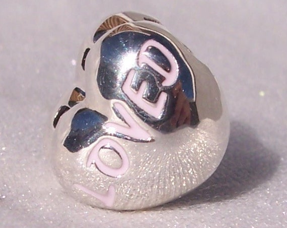 Pandora, LOVED Heart Clip, Bracelet Charm, So Loved, Sterling, Expression, Script, Powder Pink, 2019
