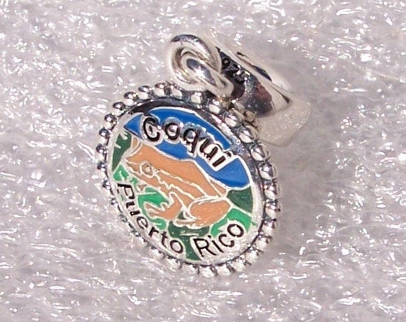 Puerto Rico, Coqui, Pandora, Bracelet Charm, FROG, Tribute, Caribbean Island, Rich Port, Vacation, 925, Enamel, Travel, Destination, Dangle
