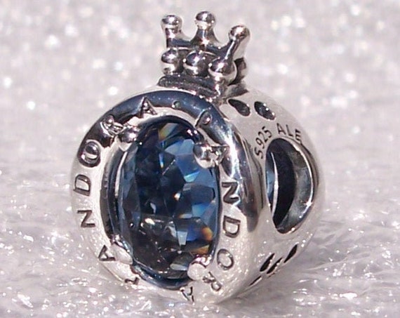 BLUE, Sparkling Crown O, Pandora Logo, Bracelet Charm, MAJESTIC, Blue Crystals, Regal, Sterling Silver, Slider, Symbol, Iconic, Recognizable