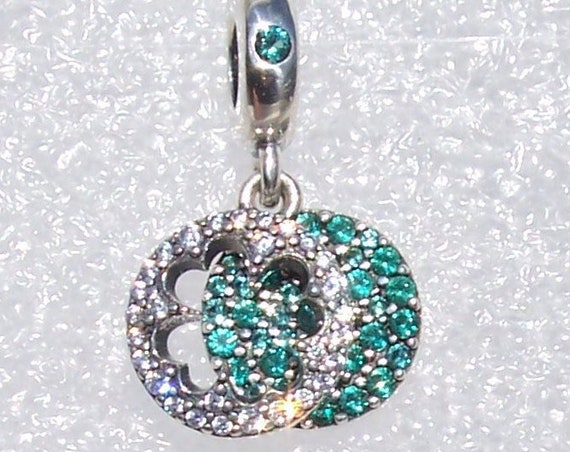 Dazzling Clover, Pandora, Bracelet Charm, Glittering, Green Crystal, Clear CZ, Silver, 4 Leaf Clover, St Patrick's Day, Good Luck, Pinch