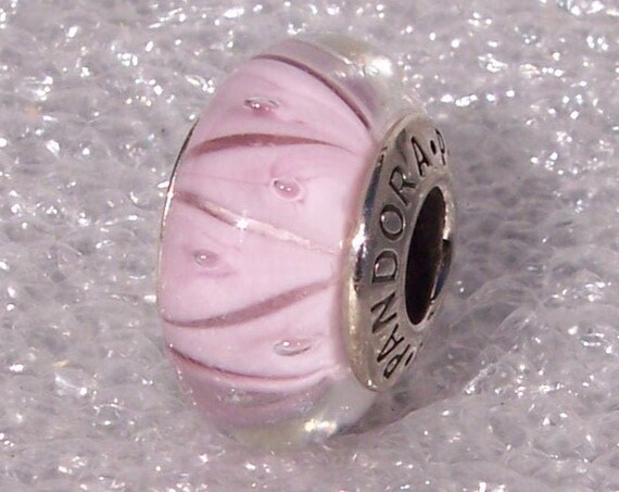 Pink Looking Glass, Pandora, Murano Bead, Bracelet Charm, RETIRED, Touch Of Color, Zigzag Design, 925, Hand Crafted, Gift Idea
