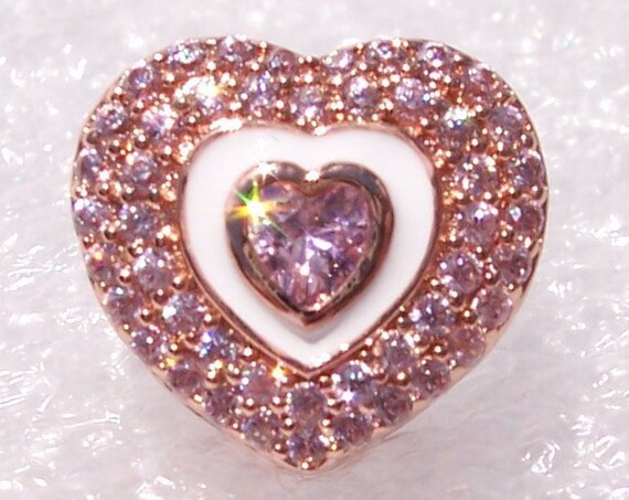 Hearts On Hearts, Pandora Rose, Bracelet Charm, Pink, Center Crystal, White Enamel, Stands Out, Heart Cut outs, Elegant, Slider, Unique