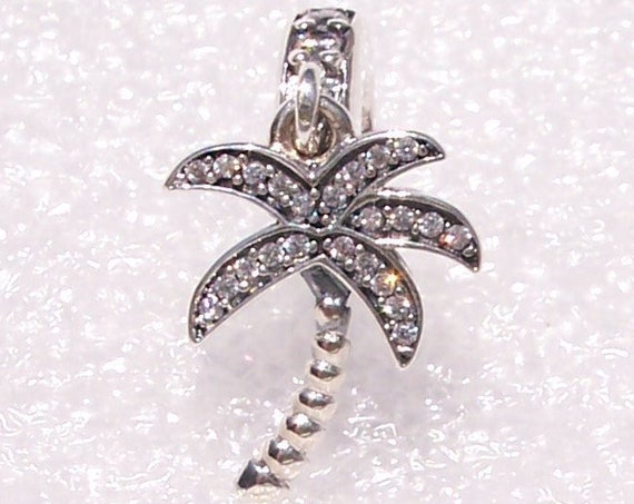 Sparkling Palm Tree, Pandora, Bracelet Charm, Tropical, Sterling Silver, Exotic, Islands, Vacation, Dangle, Coconuts, Memories, Clear CZ
