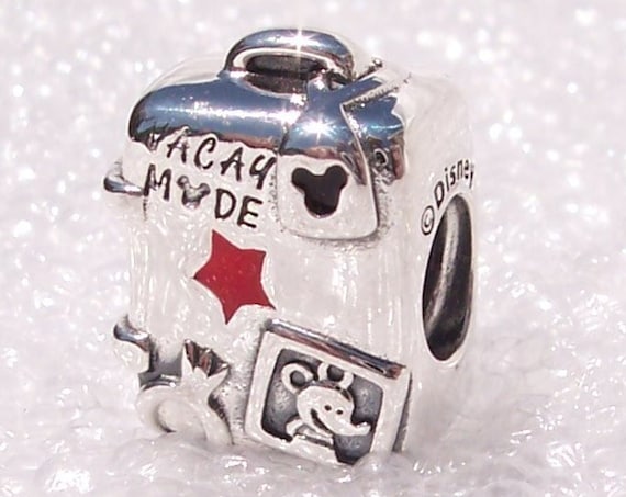 Suitcase Charm, VACAY MODE, Pandora Charm, Mickey Minnie, 2019, Bracelet Bead, 925, Red Enamel, Travel, Memories, Family Time, Disney World
