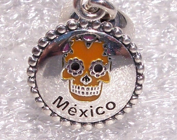 Sugar Skull Charm, Orange, Pandora,RARE, EXCLUSIVE, LE, Mexico,Bracelet Bead, Iconic, Mexican Holiday, Enamel, 925, Aztec Mayan Ruin
