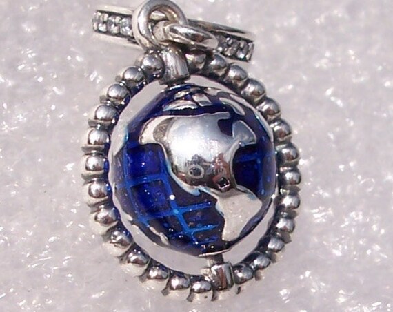 Spinning Globe, Pandora, Bracelet Charm, 925, Wondrous World, Blue Enamel, Travel Memories, CZ, Dangle, Adventures, Personal Pendant,Explore