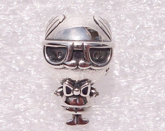 Mr. Wise, Pandora, Bracelet Charm, Grandpa, Spectacles, Pops, PopPop, Mustache, Movable Feet, Sterling Silver, Playful, Blue Enamel, Bowtie