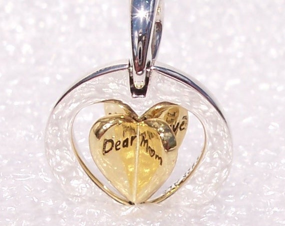MOM'S Golden Heart, Pandora Shine, Spinning, Bracelet Charm, 18K Gold Plated, Heart Of Gold, 925, Love, 2 Tone, 3 Dimensional, Circular Bale
